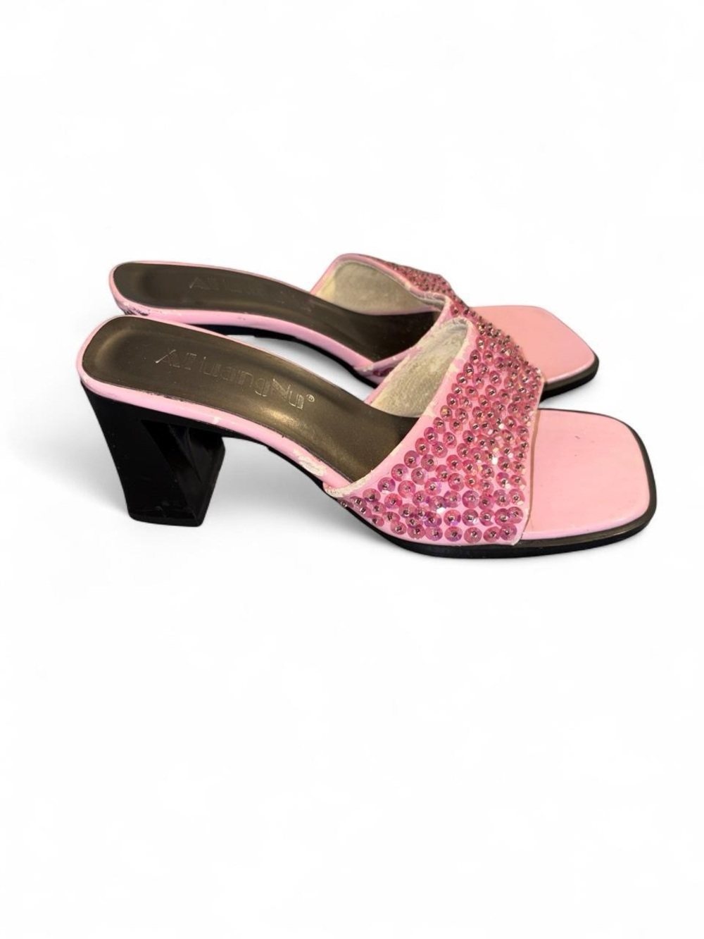 Ahuangniu Pink Rhinestone Mule Heels Size 7